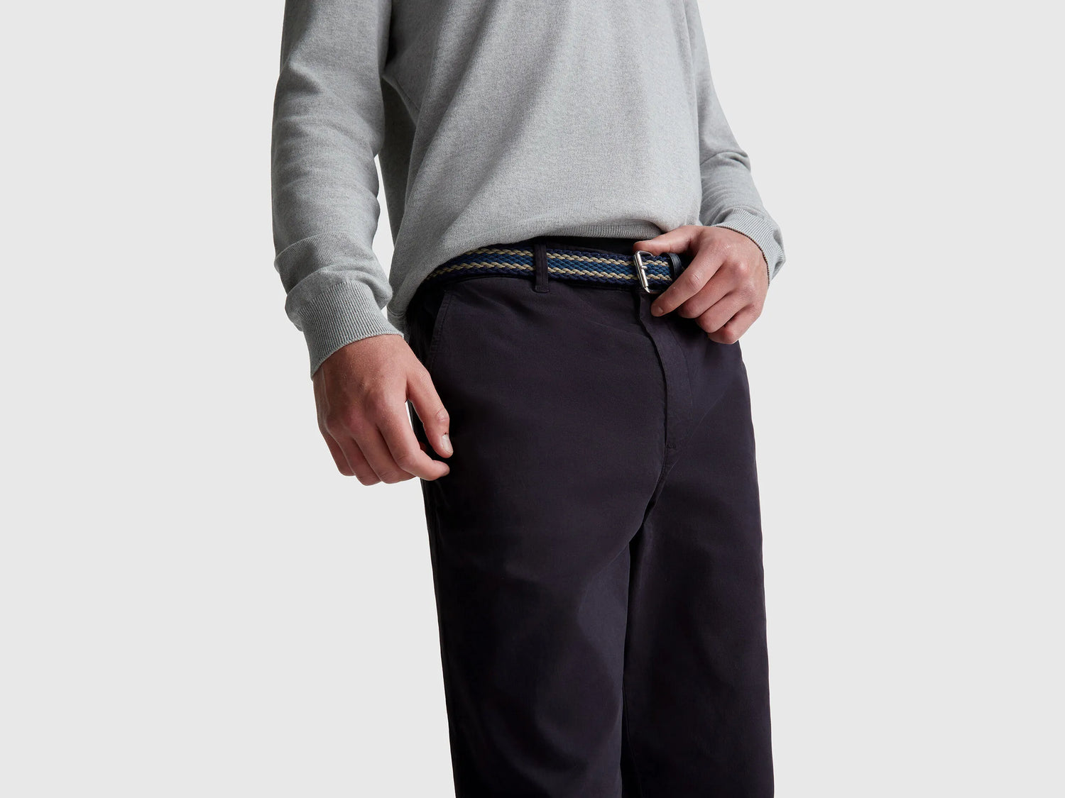 Benetton Dark Blue Men Straight Fit Chinos SKU: 4TZYUF05H_3C1 Image 04