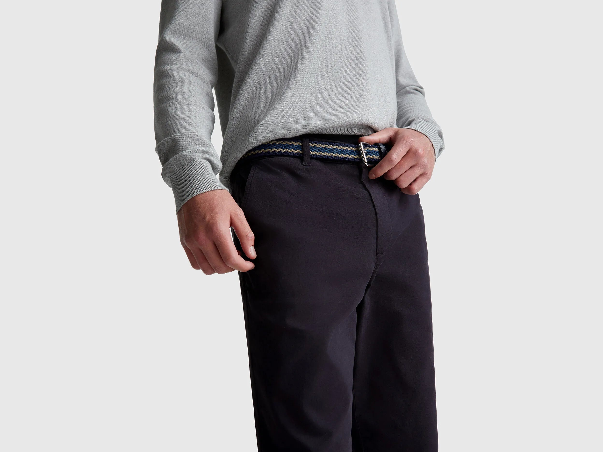 Benetton Dark Blue Men Straight Fit Chinos SKU: 4TZYUF05H_3C1 Image 04