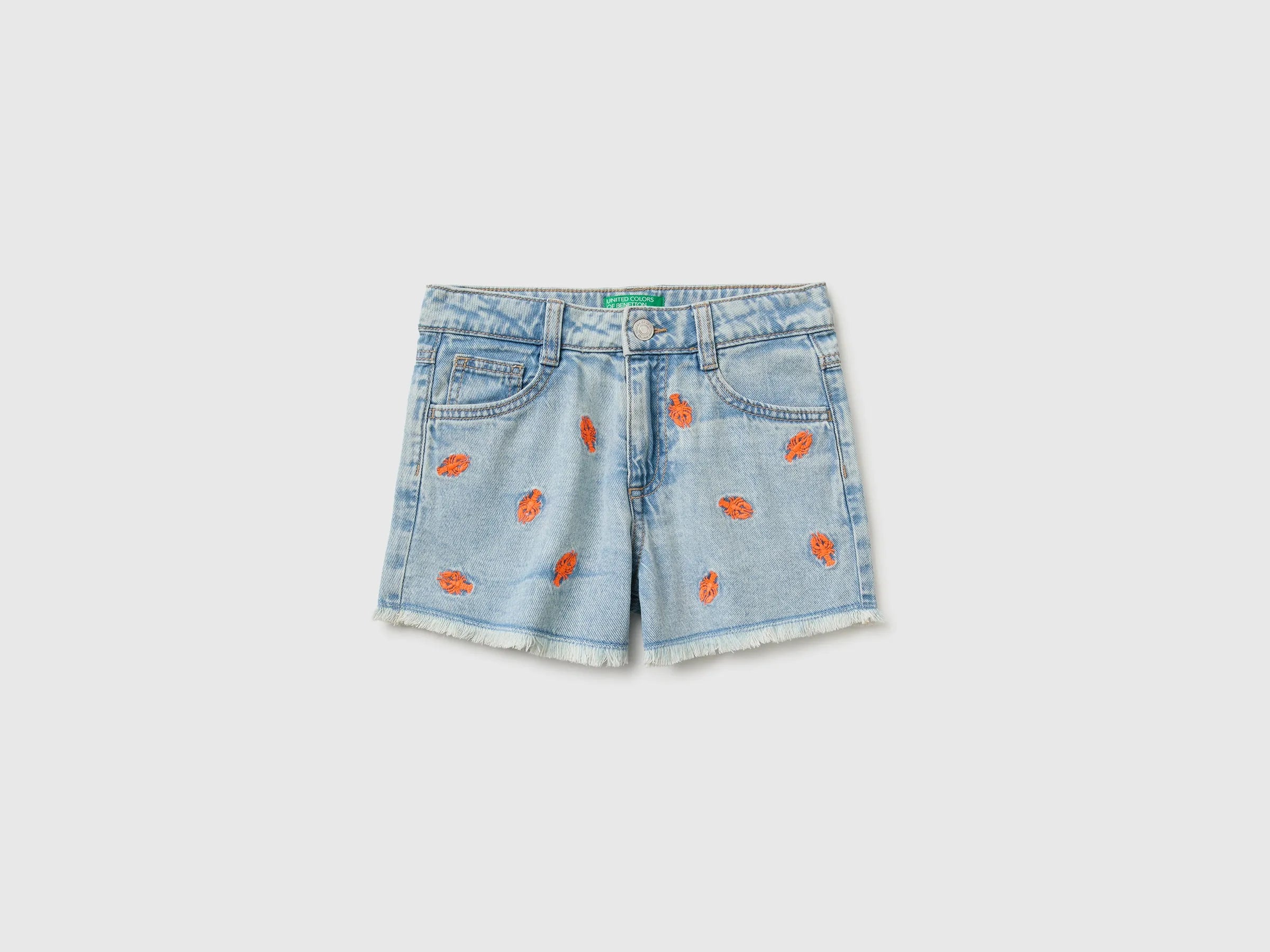 Benetton Blue Girls Lobster Denim Shorts SKU: 4UTPC9055_902 Image 01