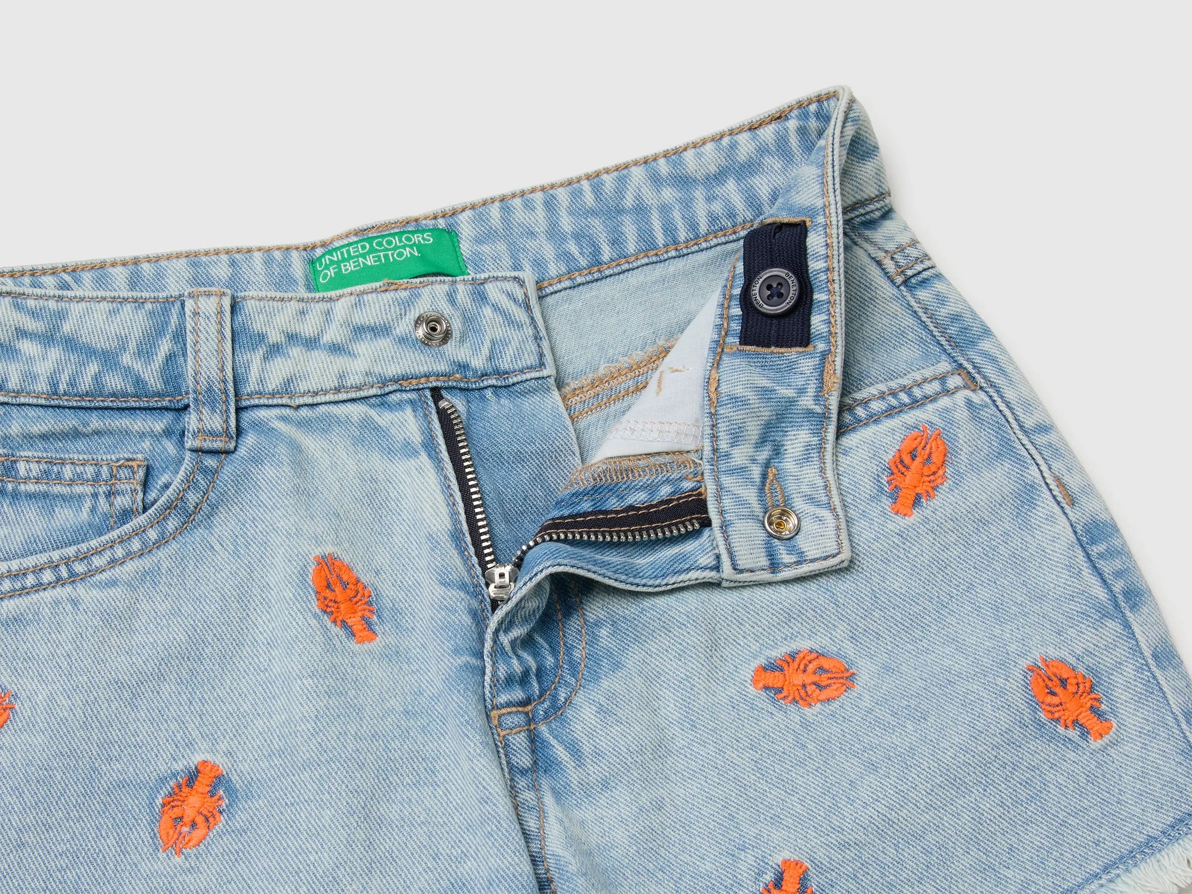 Benetton Blue Girls Lobster Denim Shorts SKU: 4UTPC9055_902 Image 03