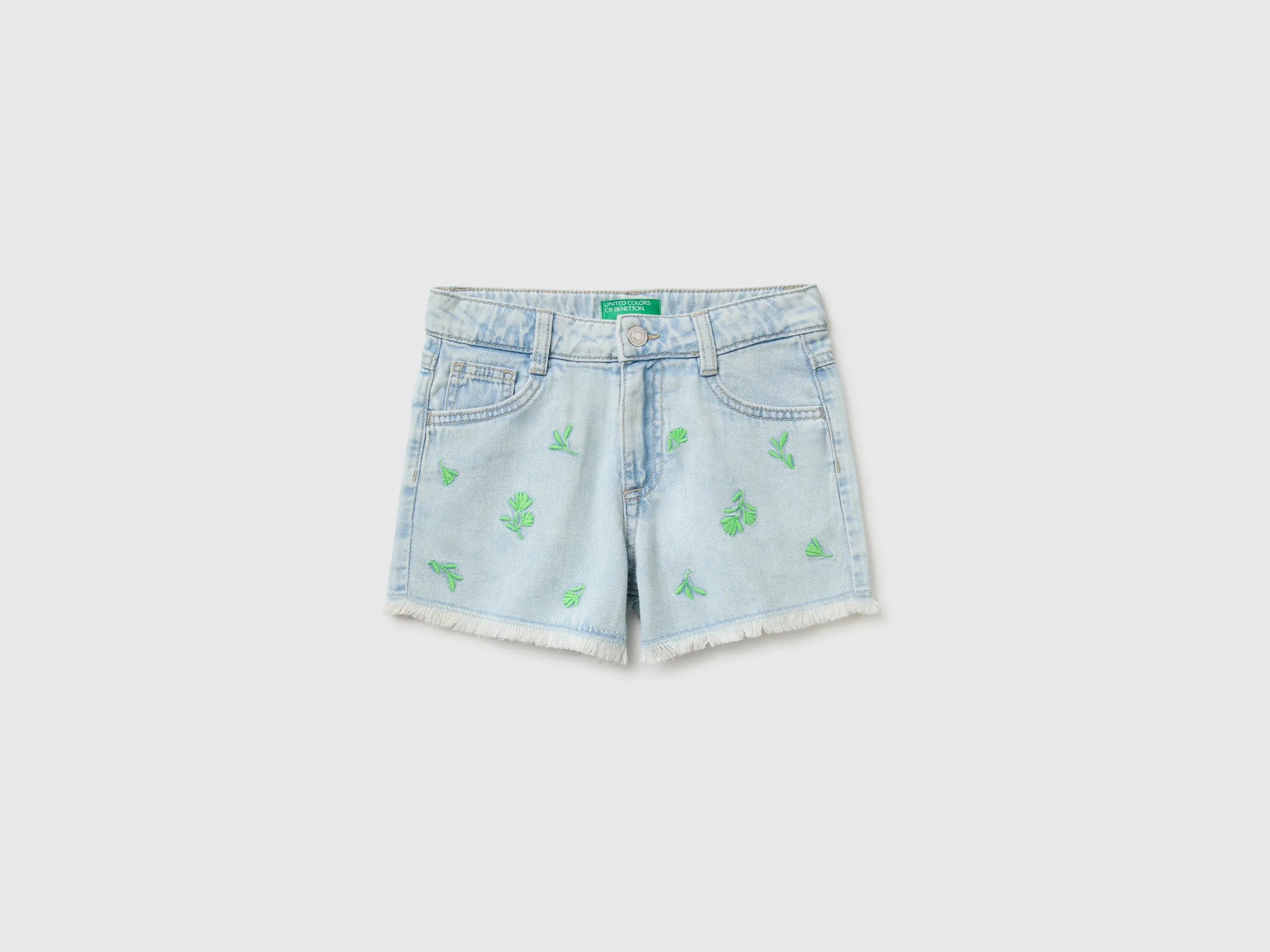 Benetton Blue Girls Denim Shorts with Little Flowers SKU: 4UTPC9055_903 Image 01