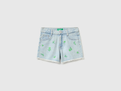 Benetton Blue Girls Denim Shorts with Little Flowers SKU: 4UTPC9055_903 Image 01