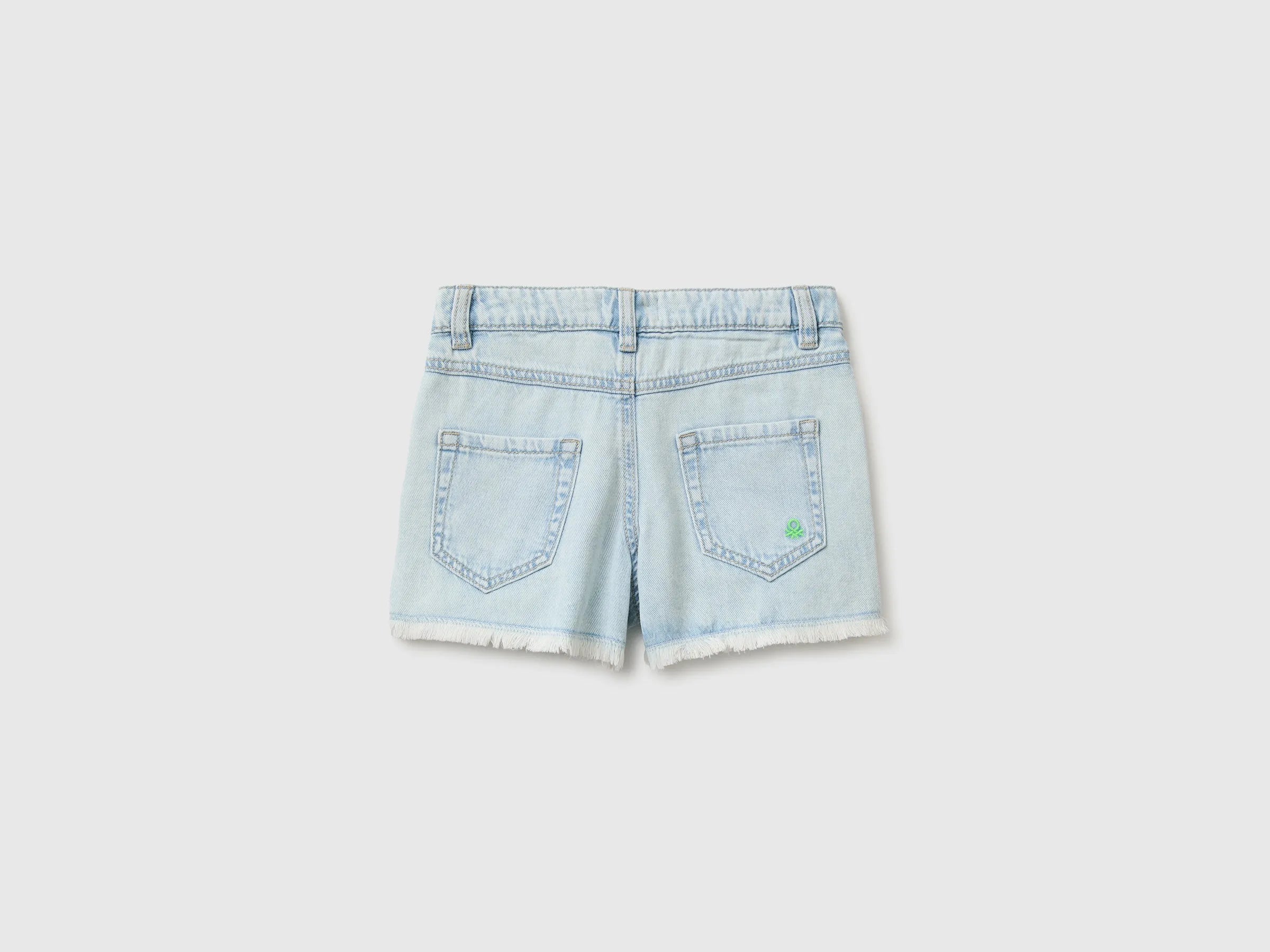 Benetton Blue Girls Denim Shorts with Little Flowers SKU: 4UTPC9055_903 Image 02
