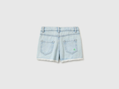 Benetton Blue Girls Denim Shorts with Little Flowers SKU: 4UTPC9055_903 Image 02