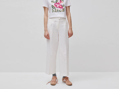 Benetton Creamy White Women Checkered Trousers SKU: 4V6GDF0BG_901 Image 02