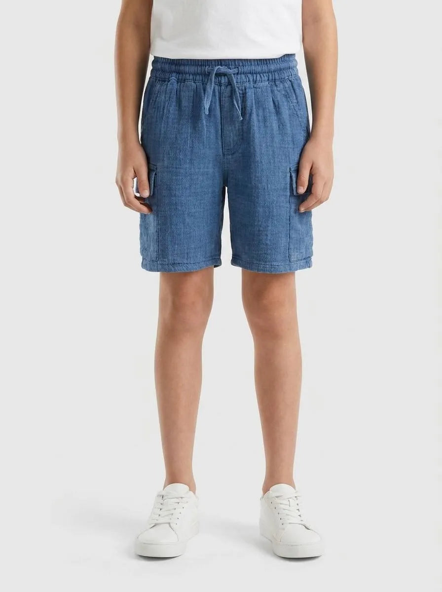 Benetton Dark Blue Boys Light Gauze Cargo Bermuda Shorts SKU: 4V7JG903A_901 Image 00