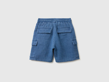 Benetton Dark Blue Boys Light Gauze Cargo Bermuda Shorts SKU: 4V7JG903A_901 Image 02
