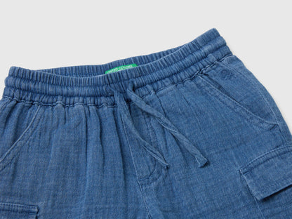 Benetton Dark Blue Boys Light Gauze Cargo Bermuda Shorts SKU: 4V7JG903A_901 Image 03
