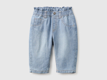 Benetton Light Blue Unisex High-Waisted Chambray Trousers SKU: 4VBYAF021_901 Image 01