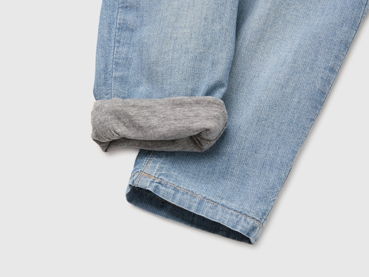 Benetton Light Blue Unisex High-Waisted Chambray Trousers SKU: 4VBYAF021_901 Image 03