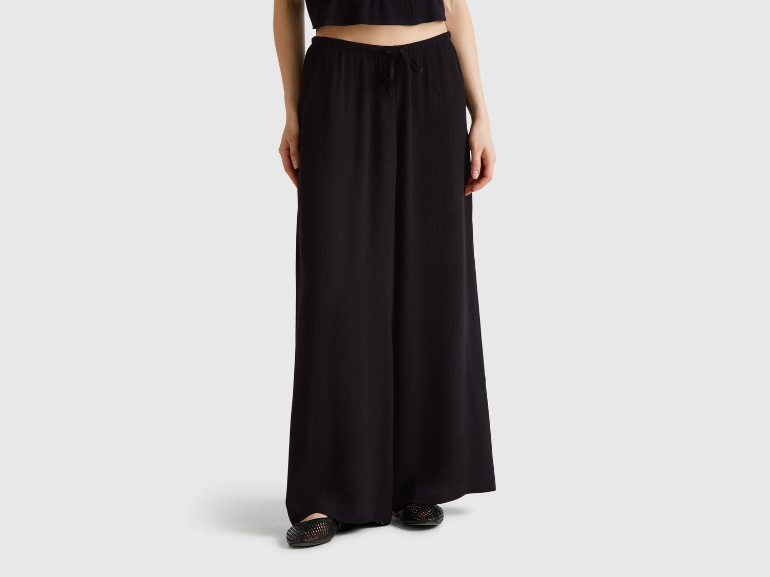 Benetton Black Women Wide Trousers with Elastic SKU: 4VW95F00C_100 Image 01