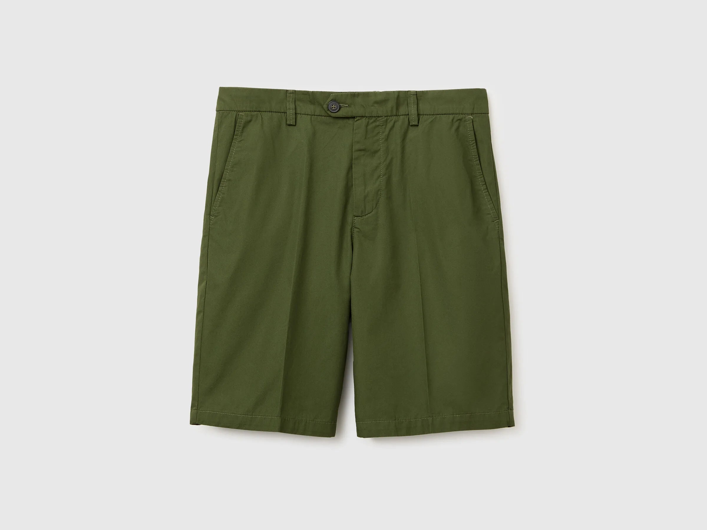 Benetton Olive Green Men Lightweight Cotton Chino Bermuda Shorts SKU: 4W3LU9014_35Y Image 01