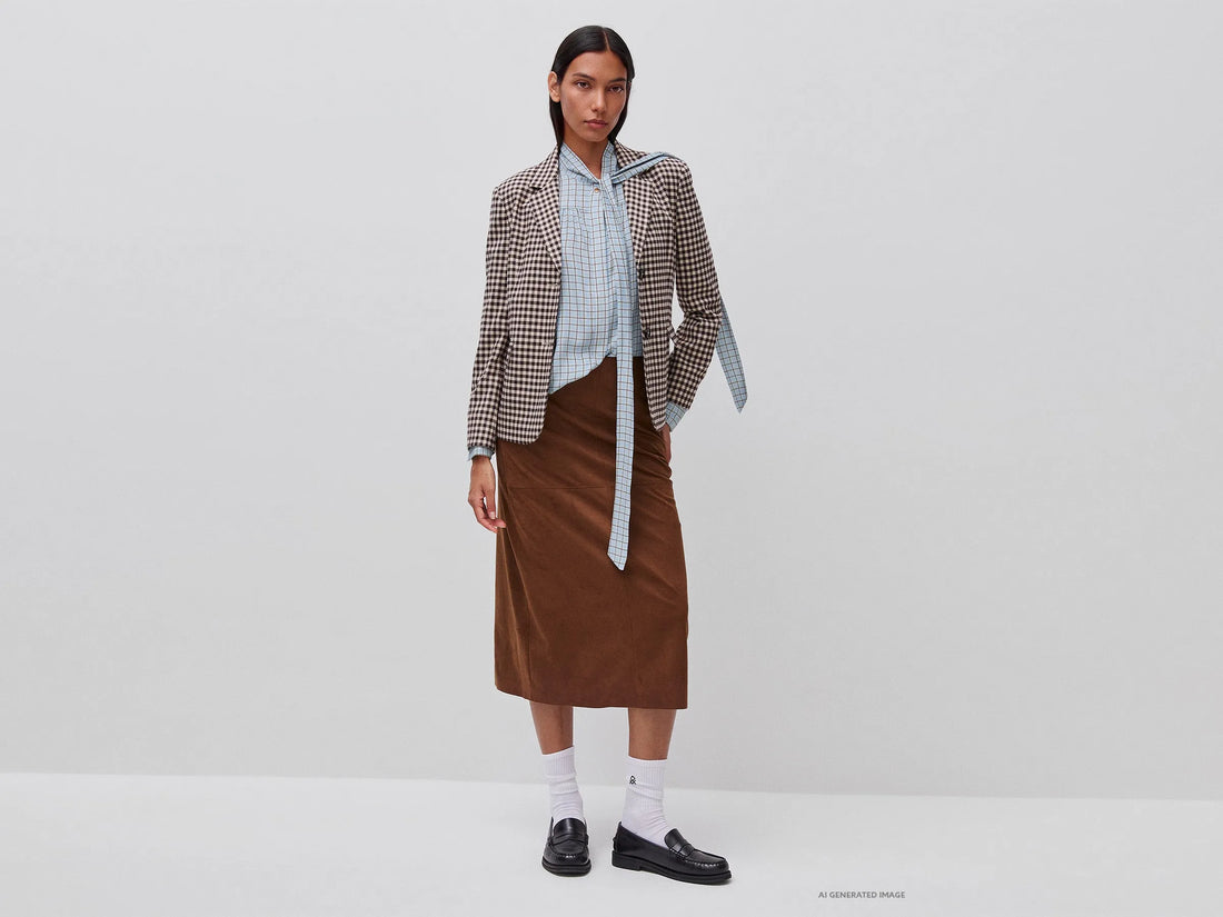 Benetton Brown Women Suede-Effect Midi Skirt SKU: 4WUHD0062_901 Image 01