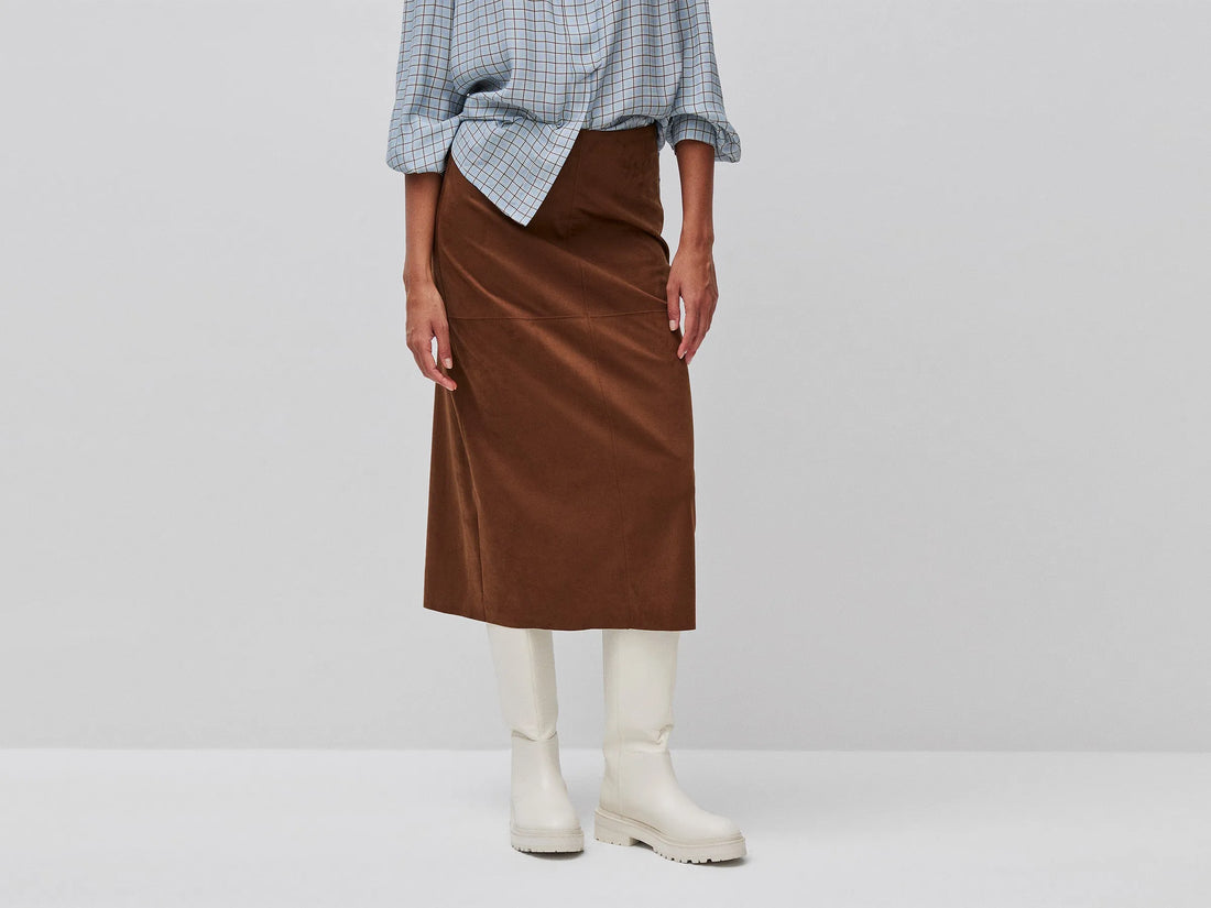 Benetton Brown Women Suede-Effect Midi Skirt SKU: 4WUHD0062_901 Image 02