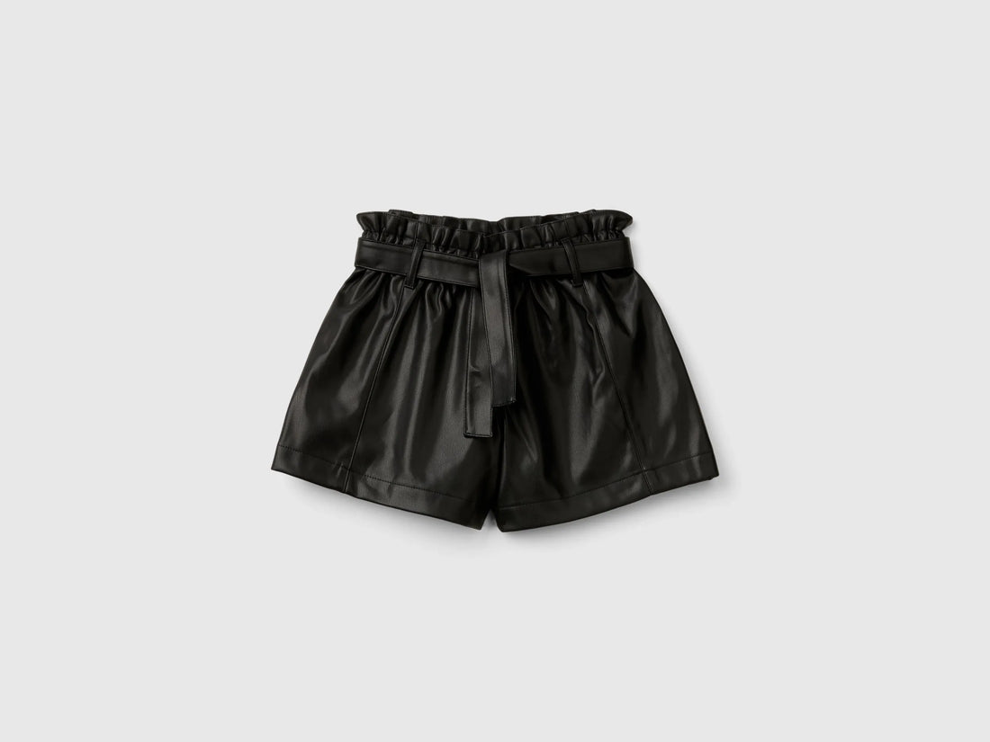 Benetton Black Girls Coated Fabric Shorts SKU: 4X2VC9035_100 Image 01
