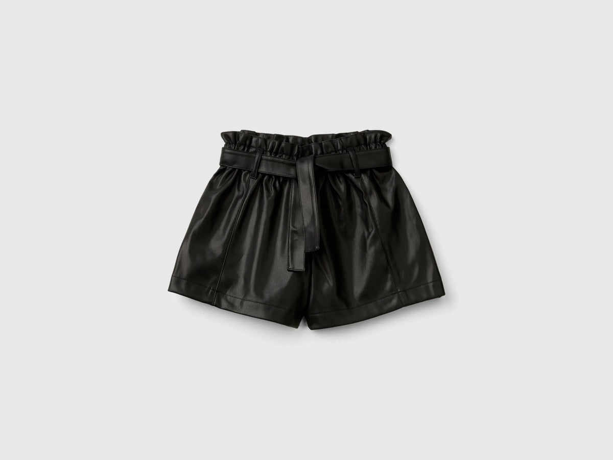 Benetton Black Girls Coated Fabric Shorts SKU: 4X2VC9035_100 Image 01
