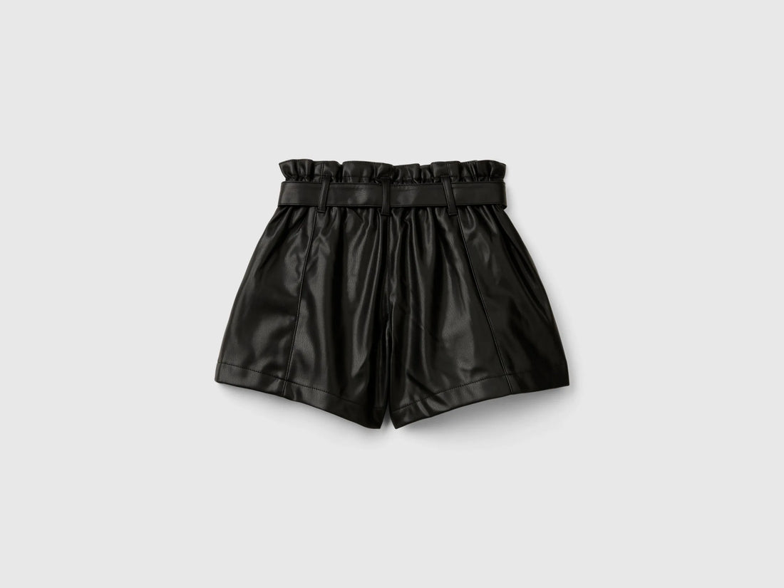 Benetton Black Girls Coated Fabric Shorts SKU: 4X2VC9035_100 Image 02