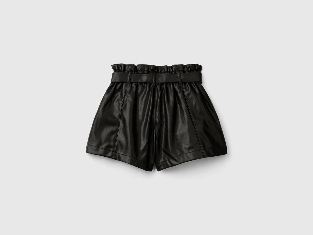 Benetton Black Girls Coated Fabric Shorts SKU: 4X2VC9035_100 Image 02