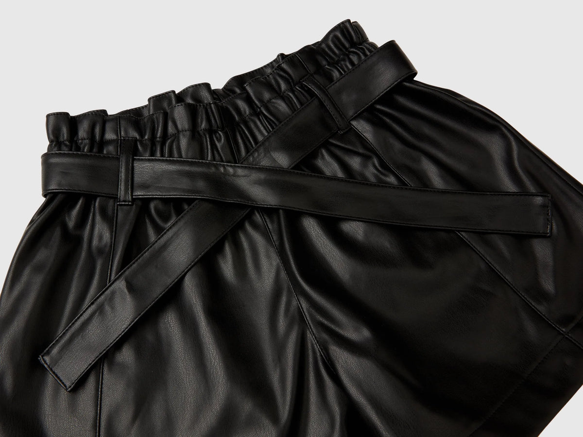 Benetton Black Girls Coated Fabric Shorts SKU: 4X2VC9035_100 Image 03