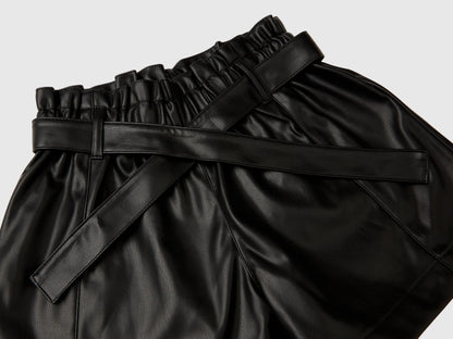 Benetton Black Girls Coated Fabric Shorts SKU: 4X2VC9035_100 Image 03