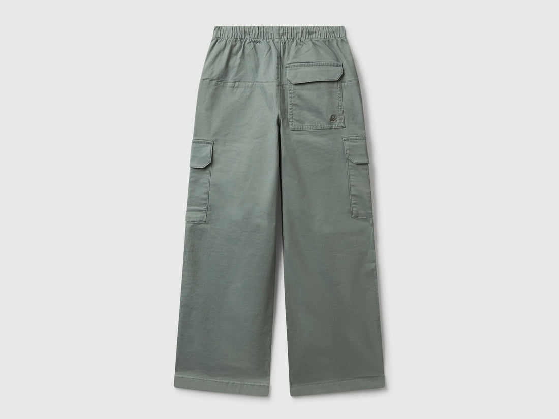 Benetton Military Green Girls Parachute Trousers in Stretch Cotton SKU: 4XZXCF04S_075 Image 02