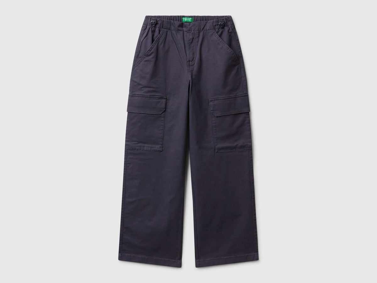 Benetton Air Force Blue Girls Parachute Trousers in Stretch Cotton SKU: 4XZXCF04S_0J8 Image 01