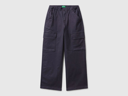 Benetton Air Force Blue Girls Parachute Trousers in Stretch Cotton SKU: 4XZXCF04S_0J8 Image 01