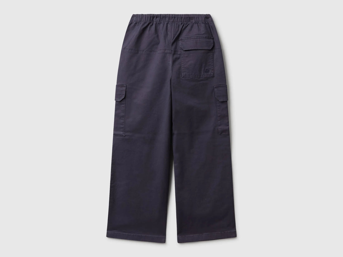 Benetton Air Force Blue Girls Parachute Trousers in Stretch Cotton SKU: 4XZXCF04S_0J8 Image 02