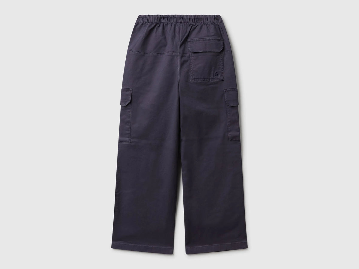 Benetton Air Force Blue Girls Parachute Trousers in Stretch Cotton SKU: 4XZXCF04S_0J8 Image 02