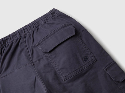 Benetton Air Force Blue Girls Parachute Trousers in Stretch Cotton SKU: 4XZXCF04S_0J8 Image 03