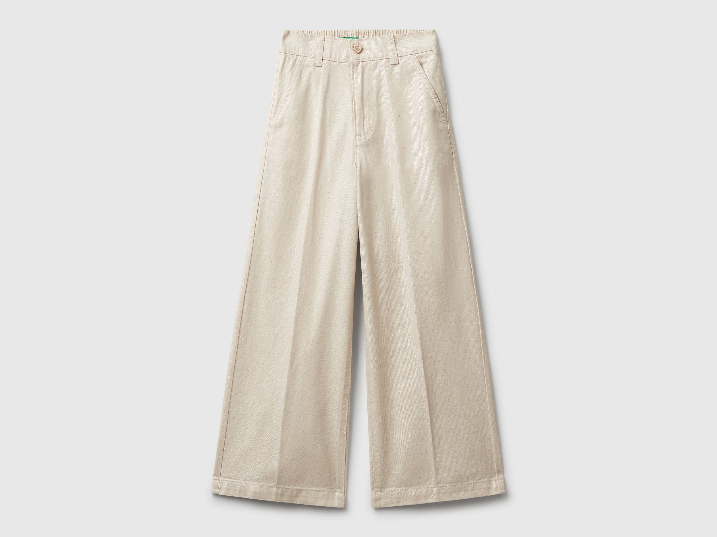 Benetton_Beige_Wide Trousers in Pure Cotton_4YPNCF052_901_01