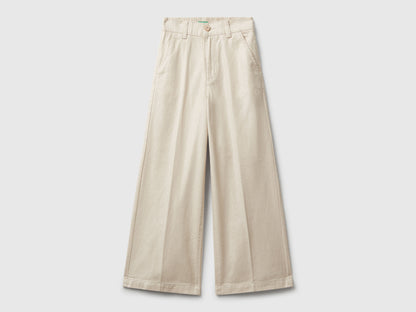 Benetton_Beige_Wide Trousers in Pure Cotton_4YPNCF052_901_01