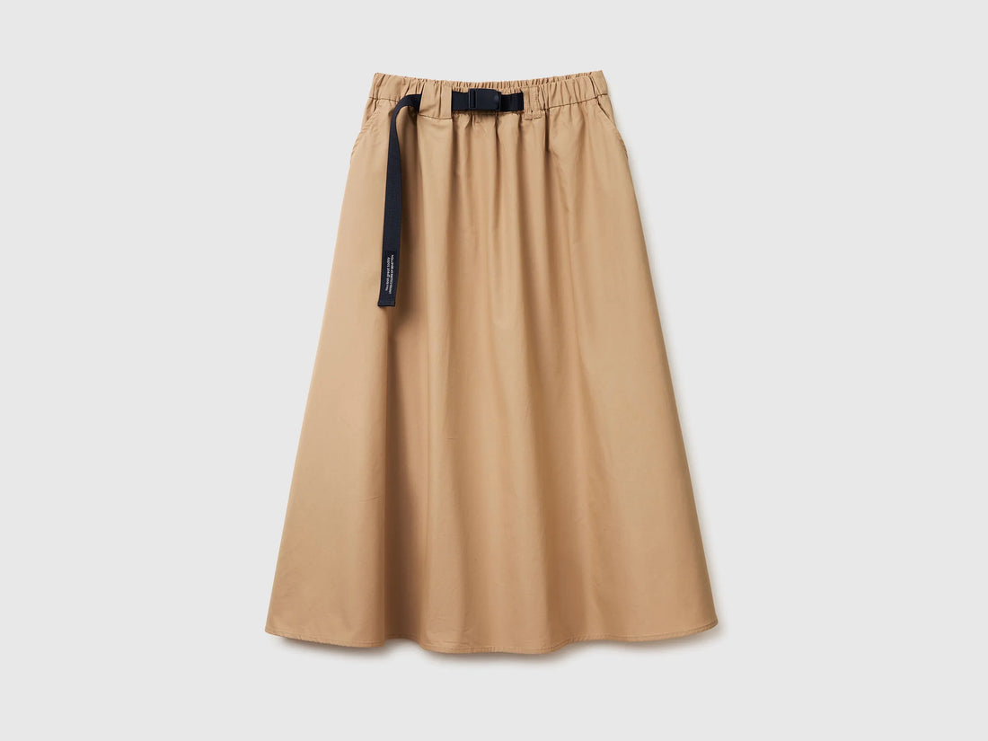Benetton Camel Women Midi Skirt with Hook Waist SKU: 4Z0SD005M_21R Image 02