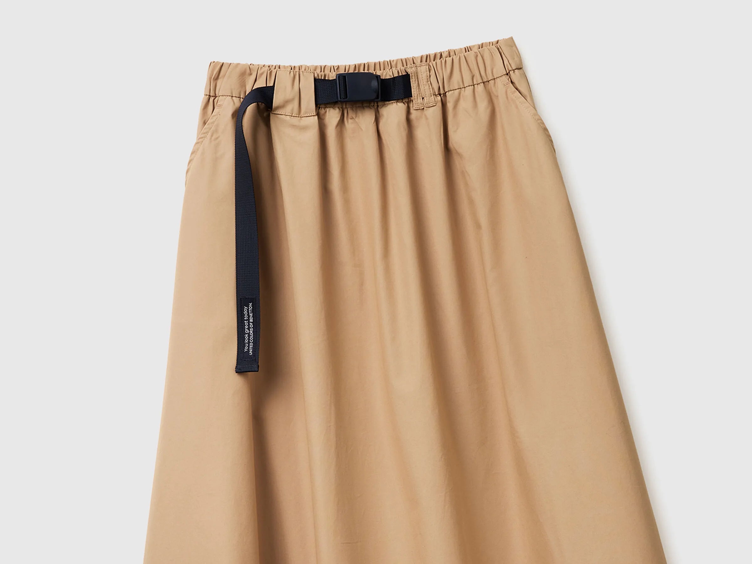 Benetton Camel Women Midi Skirt with Hook Waist SKU: 4Z0SD005M_21R Image 04