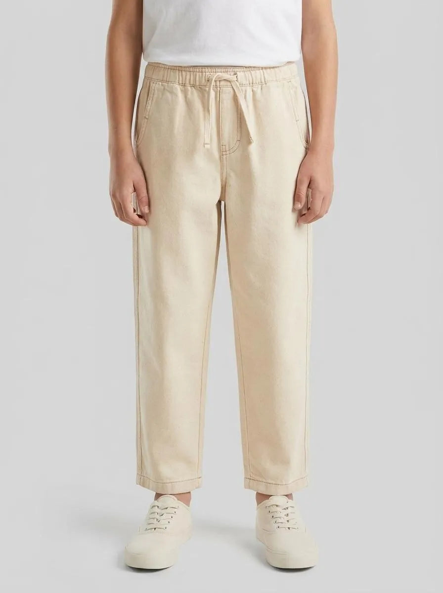 Benetton Creamy White Boys Cotton Joggers with Drawstring SKU: 4ZJNCF05F_901 Image 00