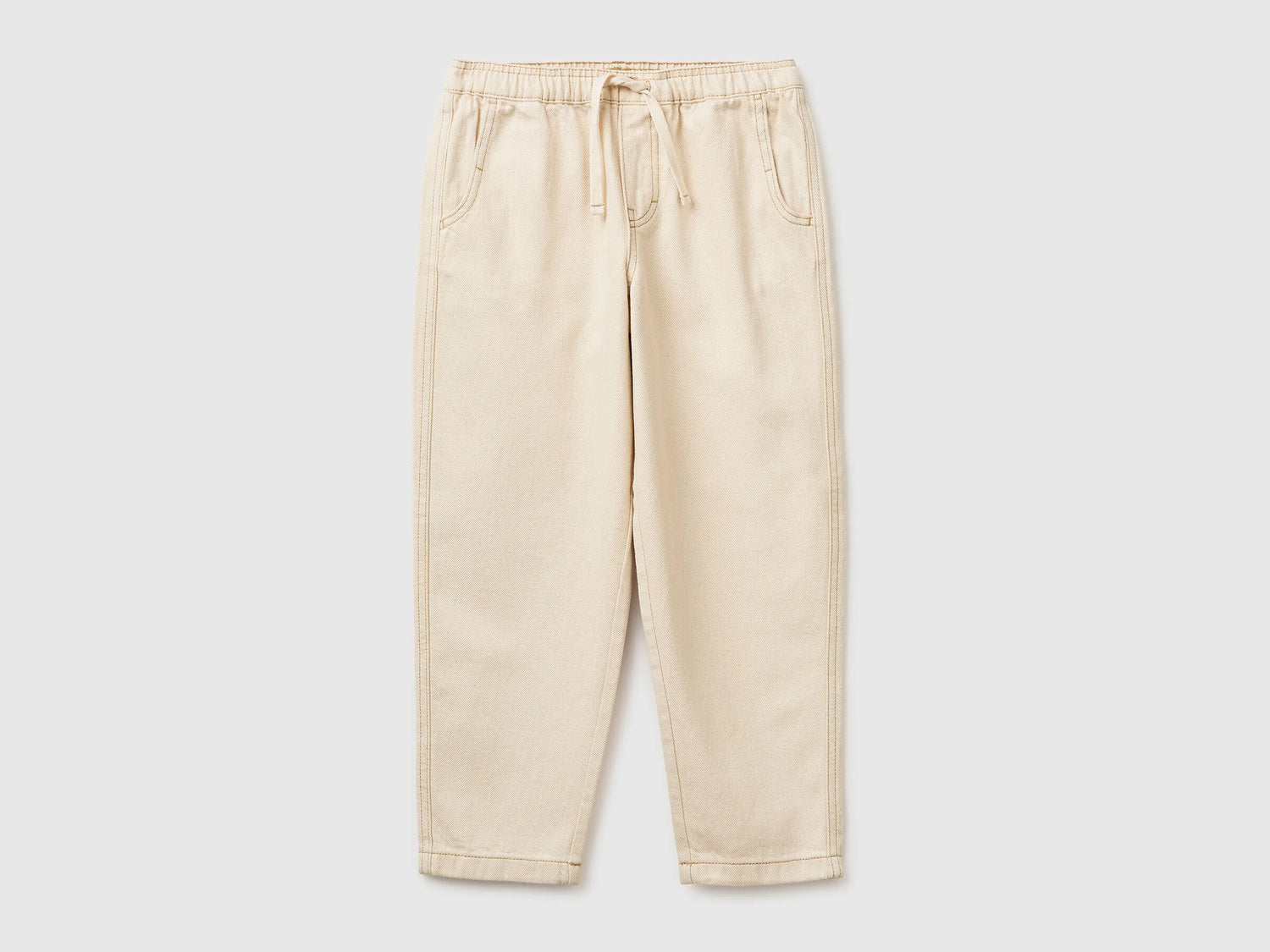 Benetton Creamy White Boys Cotton Joggers with Drawstring SKU: 4ZJNCF05F_901 Image 01