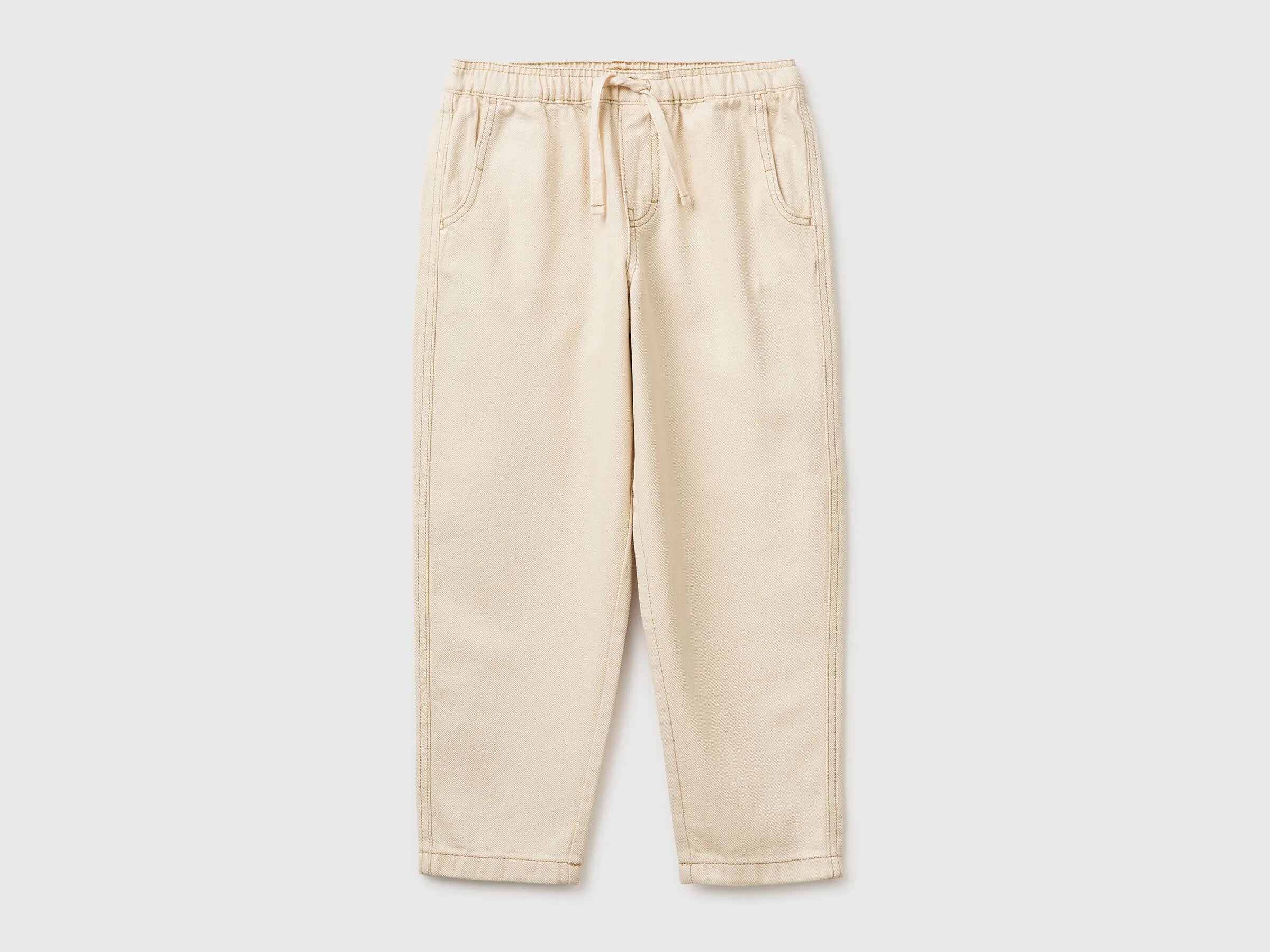 Benetton Creamy White Boys Cotton Joggers with Drawstring SKU: 4ZJNCF05F_901 Image 01