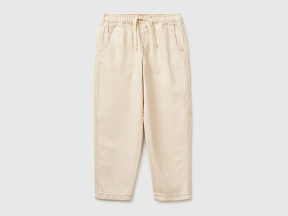 Benetton Creamy White Boys Cotton Joggers with Drawstring SKU: 4ZJNCF05F_901 Image 01