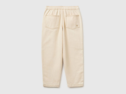 Benetton Creamy White Boys Cotton Joggers with Drawstring SKU: 4ZJNCF05F_901 Image 02
