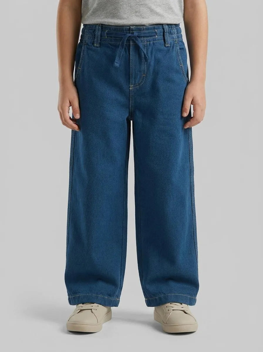 Benetton Dark Blue Boys Loose-Fit Trousers with Drawstring SKU: 4ZJNGF02T_97T Image 00