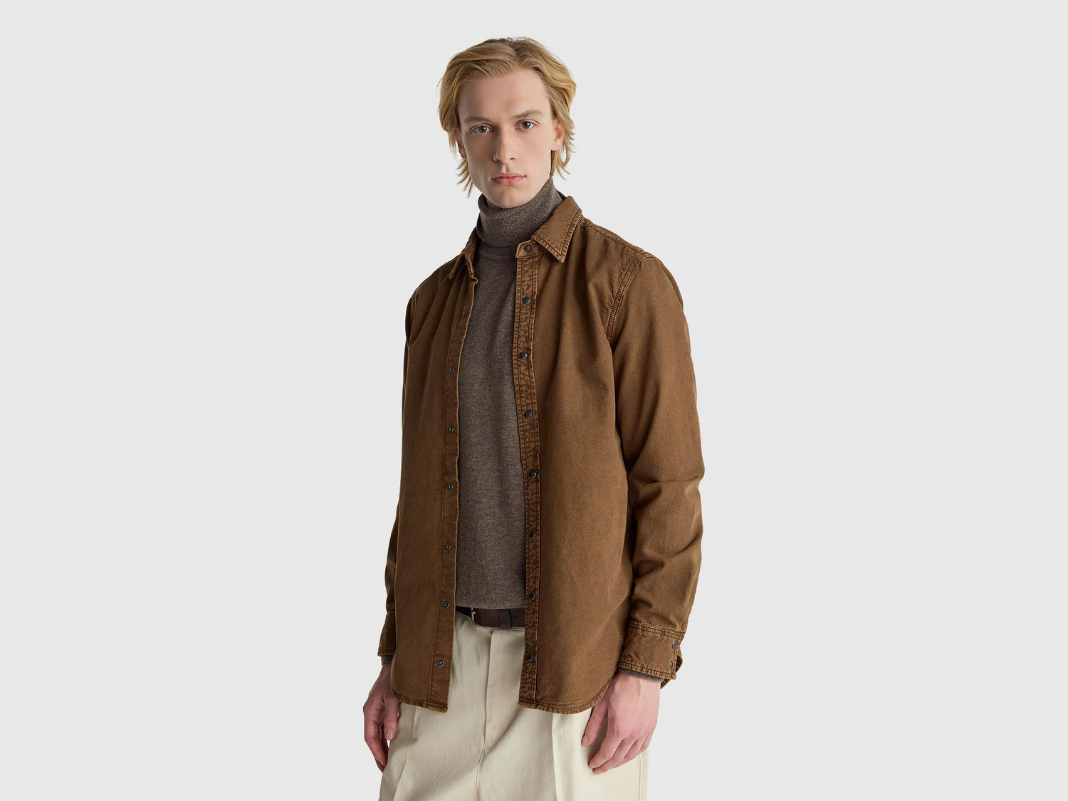 Benetton_Brown_Slim Fit Shirt in 100% Cotton_500VUQ06H_7J9_01