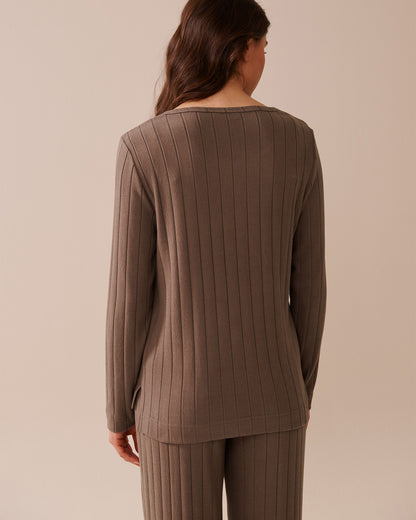 La Vie en Rose_Deep Taupe_Ribbed Long Sleeve Shirt_50100112_20094_02