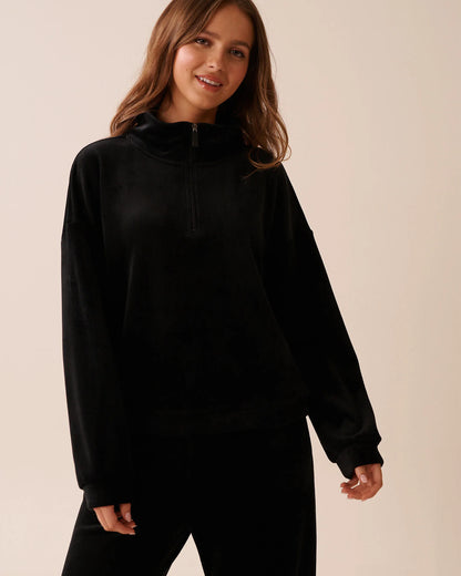 La Vie en Rose_Black Beauty_Heavy Ribbed Half-Zip Sweatshirt_50100115_00001_01