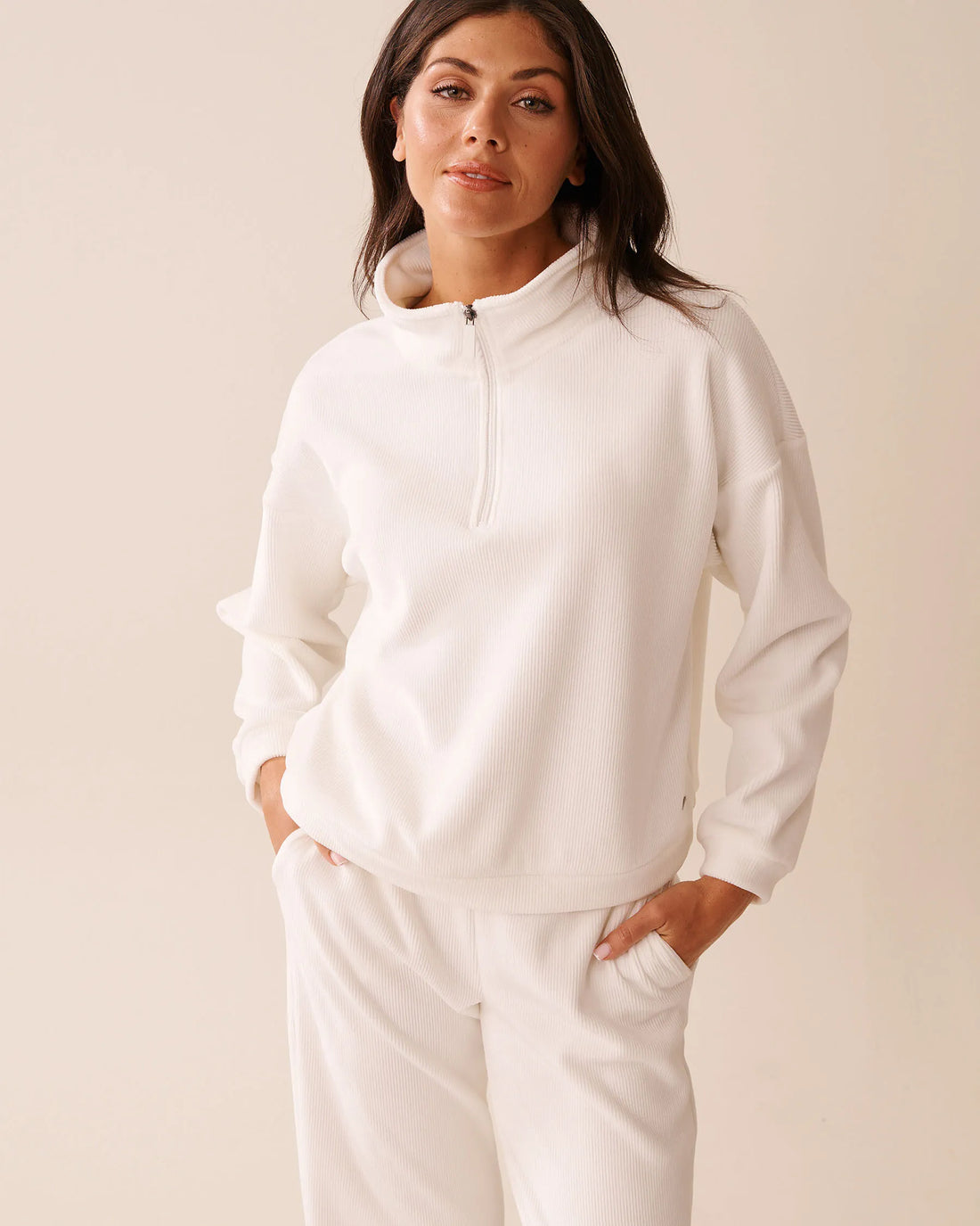 La Vie en Rose_Snow White_Heavy Ribbed Half-Zip Sweatshirt_50100115_10011_01