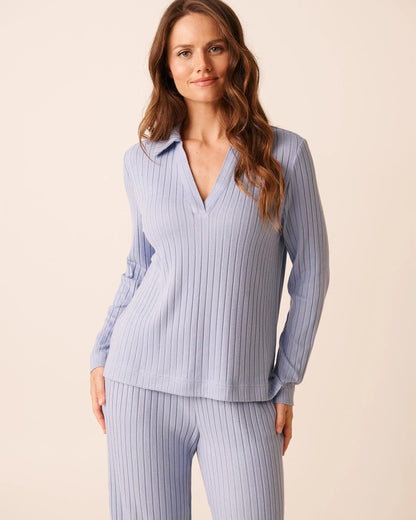 La Vie en Rose_Stonewash_Ribbed Long Sleeve Shirt_50100116_40011_01