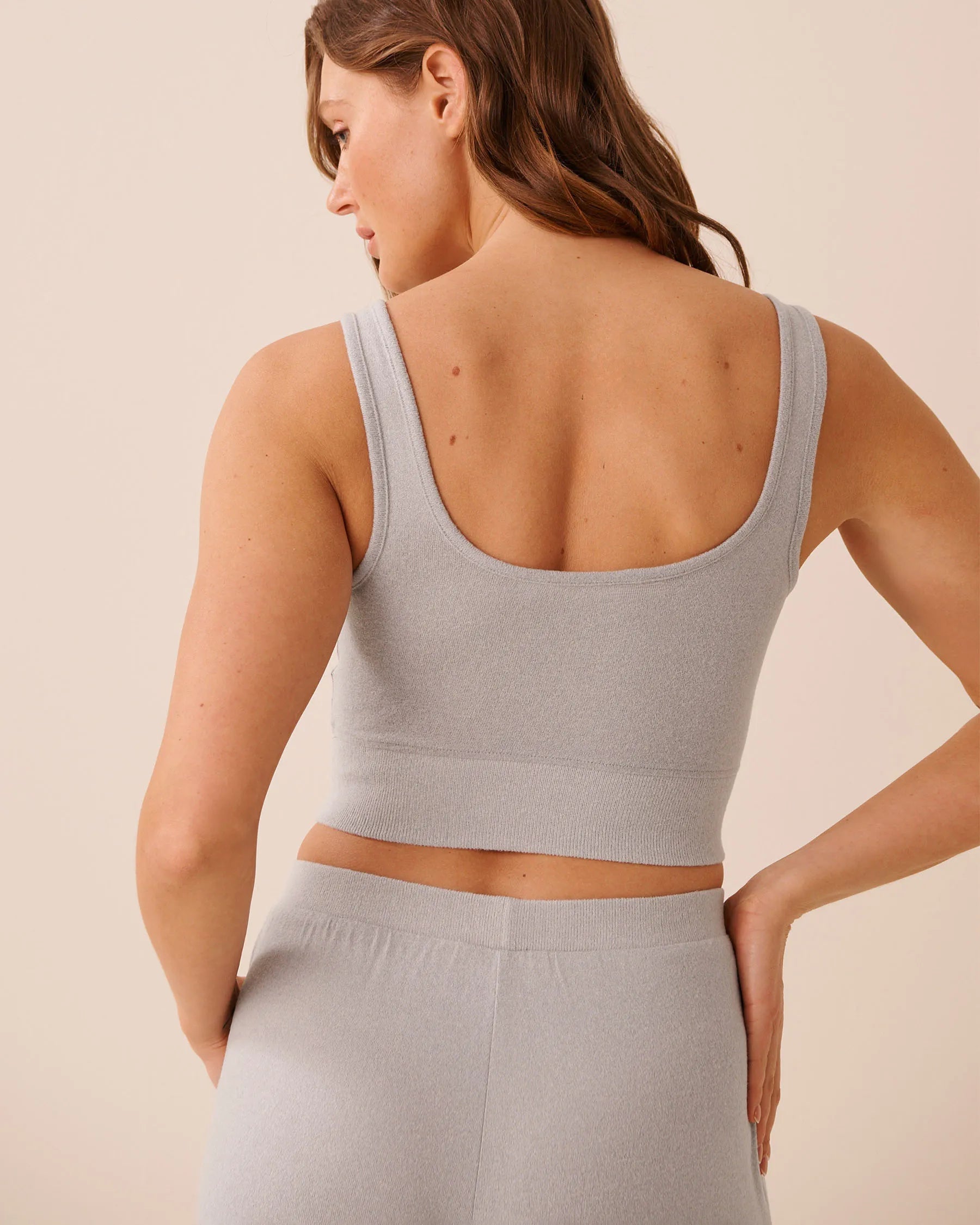 La Vie en Rose Comfy Grey Mix Women Soft Knit Crop Cami SKU: 50100125_00007 Image 02