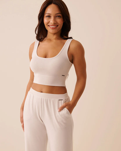 La Vie en Rose Beige Mix Women Soft Knit Crop Cami SKU: 50100125_20079 Image 01