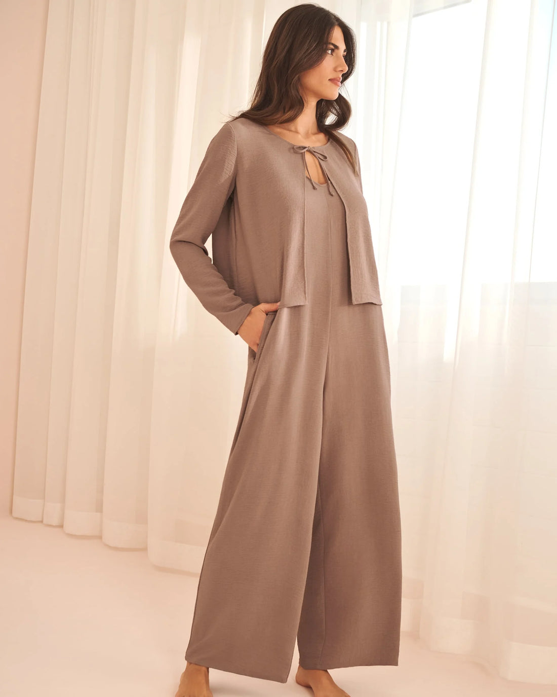 La Vie en Rose Brownie Women Tie-Front Crinkle Long Sleeve Top SKU: 50100133_20129 Image 00
