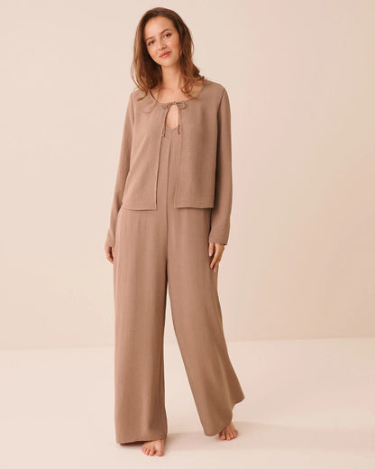 La Vie en Rose Brownie Women Tie-Front Crinkle Long Sleeve Top SKU: 50100133_20129 Image 04