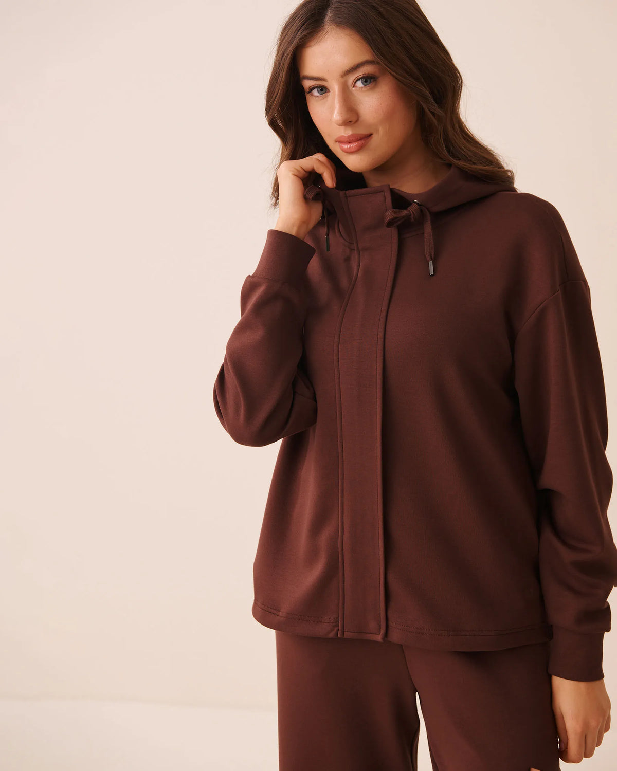 La Vie en Rose Brown Stone Women Double-Knit Zip-Up Hoodie SKU: 50100136_20131 Image 01